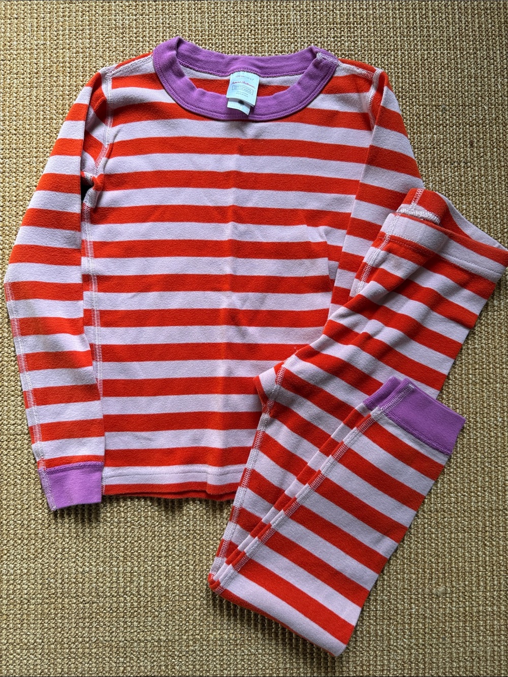 Hanna Andersson Red & Pink Striped Kids Pajama Set with Purple Trim